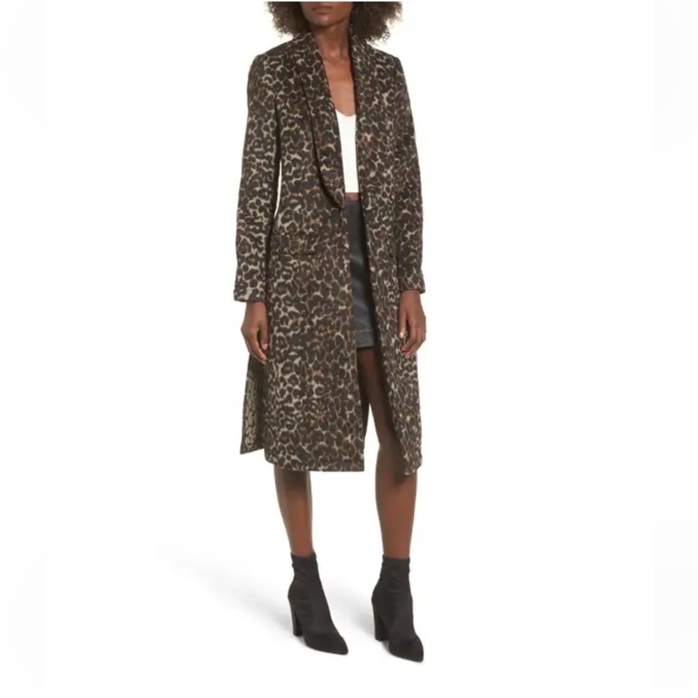 LEITH Longline Leopard Print Coat